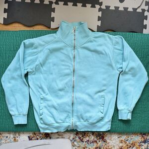 Vintage Genuine Pigment Dyed Brand Women L Teal Blue Track Jacket Turquoise 90s